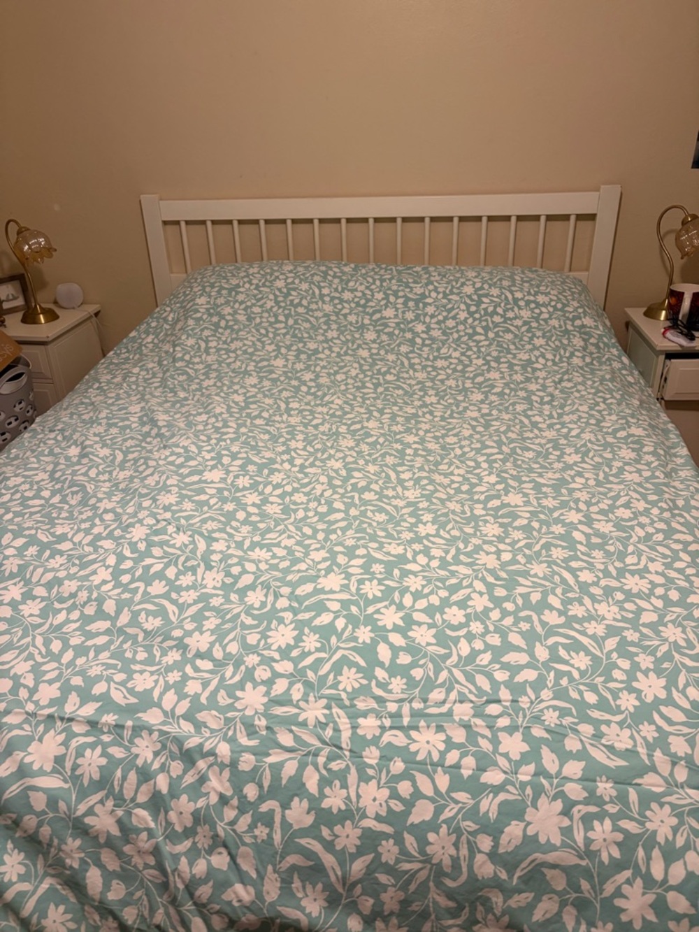 Eddie Bauer king size Aqua and White Floral Duvet Cover